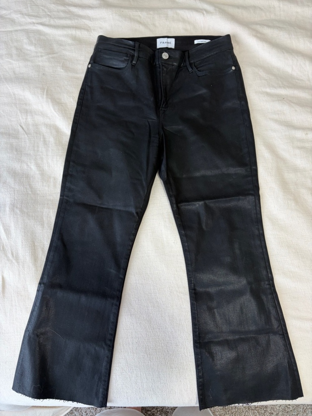 Frame Denim Black Coated Flare Jeans
